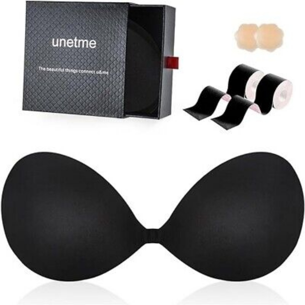 Unetme New black strapless/backless Stick on  Bra.with nipple covers C cup.